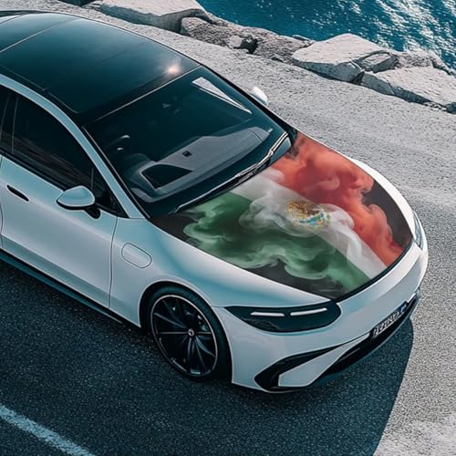 Image of Car Hood Cover Mexican Flag Print Hood Covers for SUV Trucks,Stretch Elastic Car Front Hood Protective Cover,Washable & Removable,Universal Auto Accessories Exterior