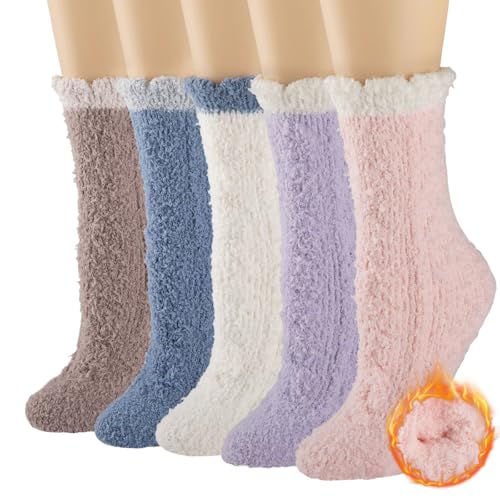 COOPLUS Fuzzy Socks for Women Warm Fluffy Cozy Winter Soft Home Slipper Socks (5 Pairs)