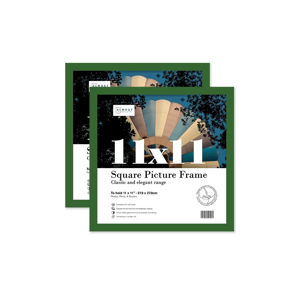 Almost Frameless 11x11 Green Picture Frame Set of 2, Display 11x11 Picture Gallery Wall, Poster, Photo, Artwork, or Print, Green, Square โ image 1