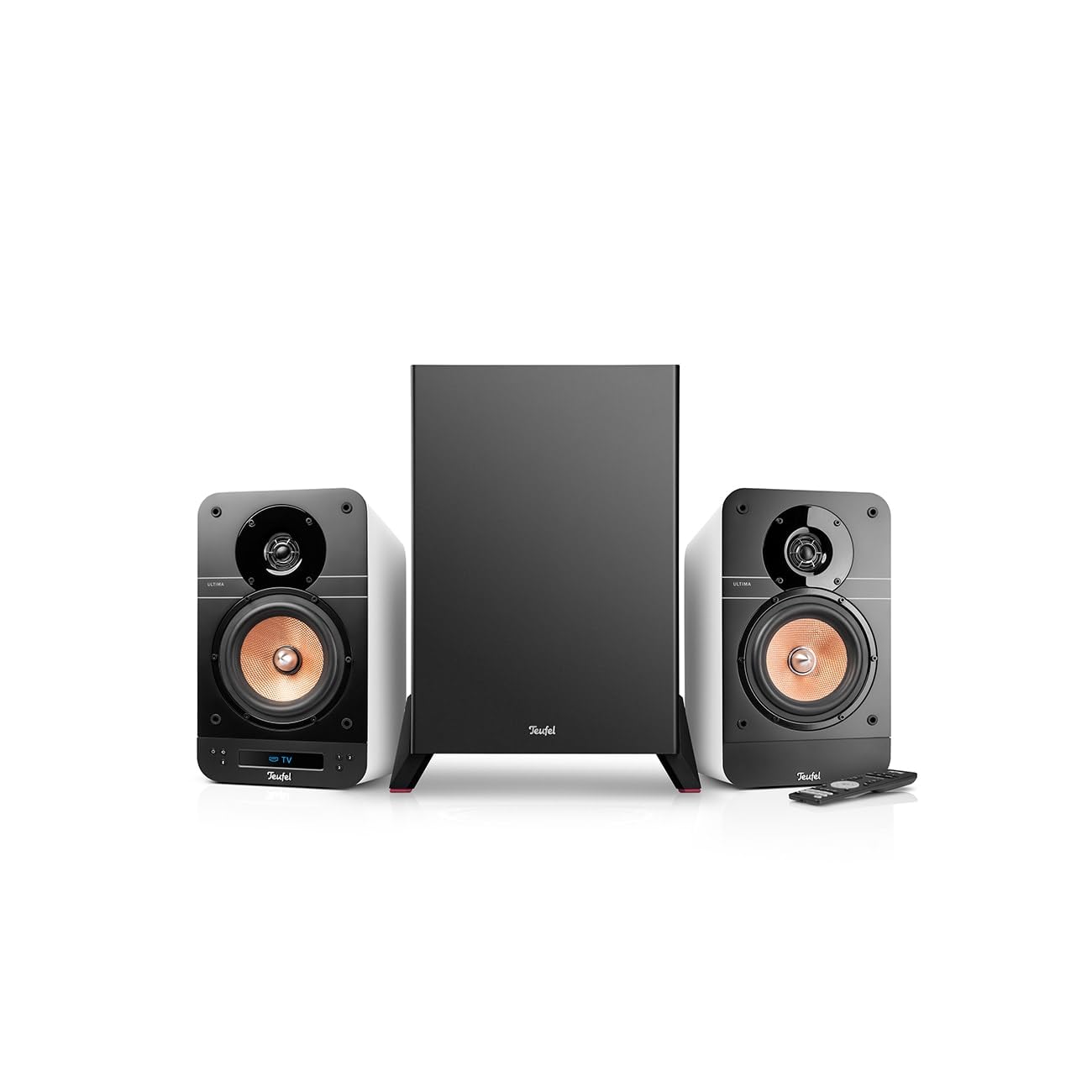 Teufel ULTIMA 25 AKTIV Club Edition 2.1 - Sistema audio con subwoofer - Altoparlante attivo da scaffale con Bluetooth e ricevitore AV integrato, Dolby Audio, DAB+, HDMI ARC CEC, Touch Slider - bianco