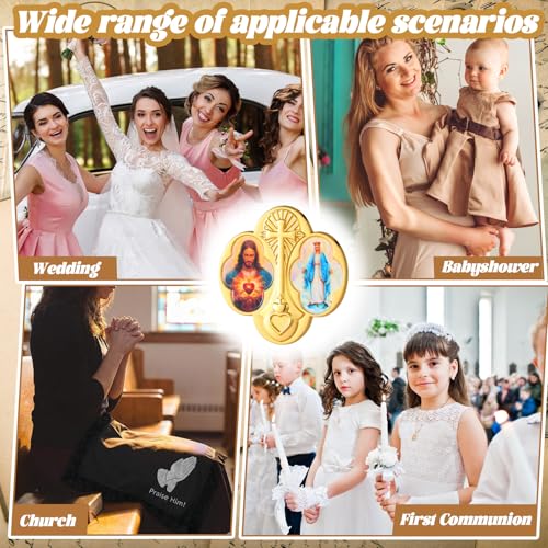 Image of Yinkin 24 Pcs Catholic Pins First Communion Lapel Pins Gold Toned Gifts Bulk Minister Catholic Religious Medal Christian Jewelry First Holy Communion Gifts Inspirational Spiritual Stuff