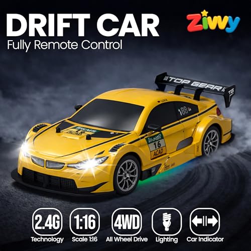 Image of Big Drift Racing RC Car Yellow | 2.4G Rechargeable Remote Control Drift Car with 150m Range, LED Lights & Music | High-Speed RC Racing Toy |Best Gift for Boys & Girls 2 3 4 5 6 7 8+ Years