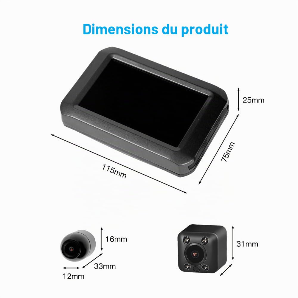 VSYSTO Caméra de recul pour vélo, rétroviseur de Guidon pour vélo, écran 4'' WiFi HD 1080P Caméra Avant et arrière DVR avec TPMS GPS Bluetooth Mode Téléphone Capteur de température (Bike-F3K)