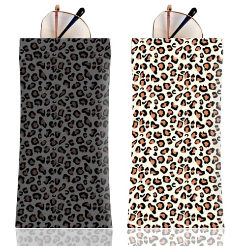 Image of Anikathy 2Pcs Sunglass Eyeglass Glasses Case Soft PU Leather with Cleaning Cloth Portable Glasses Pouch Bag for Men Women