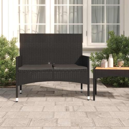 CINDERFUL Gartenbank 2-Sitzer mit Kissen Schwarz Poly Rattan,2Sitzer Gartenbank aus Polyrattan Bequemes LoungeMöbel für Terrasse und Garten...