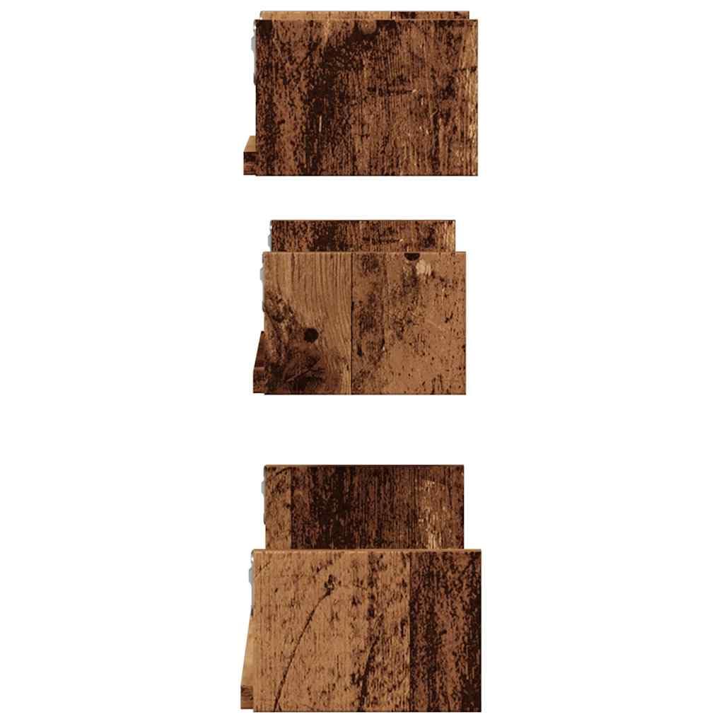 Set di 3 Mensole a Parete in Legno Antico Truciolato, Dimensioni 30-60cm, Stabili Durevoli e Salvaspazio, per Decorare Pareti in Bagno Cucina Soggiorno