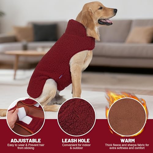 Image of cyeollo Sherpa Dog Coat Reversible Dog Jackets for Large Dogs, Burgundy, 2XL