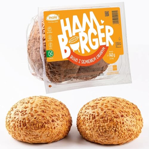 Glutenfreie Hamburger-Brötchen 2x70g – weiche Burgerbrötchen mit goldenen Leinsamen – ohne Gluten – ideal zum Belegen & Aufbacken