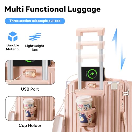 20 Inch Carry on Luggage Carry-on with Cup Holder & USB Port, Luggage with Airline Approved TSA Lock, Softside Lightweight carry on luggage 22 x 14 x 9 airline approved 360° Spinner Double Wheels2