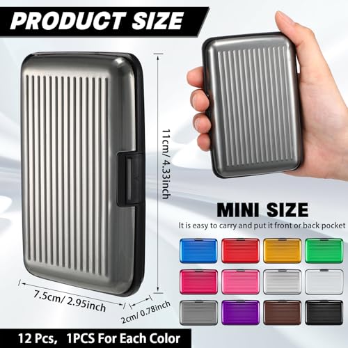 TaoBary 12 Pcs RFID Blocking Credit Cards Holder Mini Slim Aluminum Wallet Metal Business Card Case Credit wallet Protector ID Case for Women Men, Multicolor (Double Sided Stripes)2