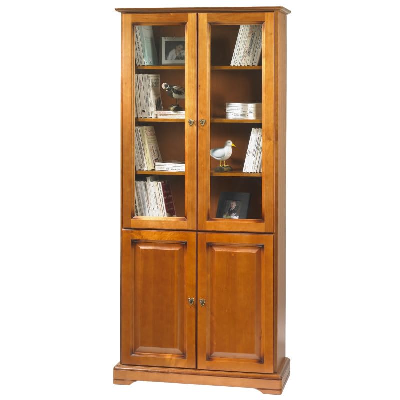 ACTUAL DIFFUSION Bibliothèque 4 Portes Merisier 6 Niches 5 Tablettes L 82.4 H 182.2 P 33 cm