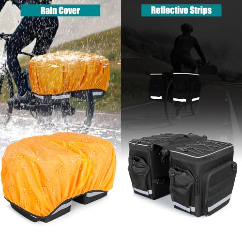 Marscamd 50L Bike Panniers with a Rain Cover, Bike Saddle Bag with Expandable Compartment and Multiple Pockets, Black - Thumbnail 4