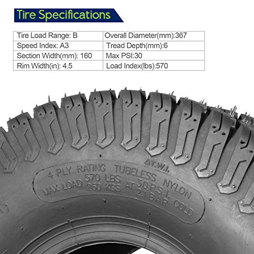 Maxauto Set Of 4 Lawn Mower Turf Tires 15X6-6 Front & 18X9.5-8 Rear Tractor Riding, 4Pr, Tubeless #TOP6