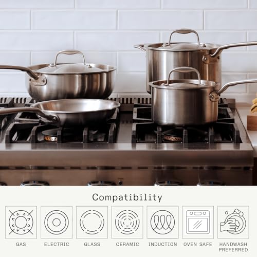 Image of Made In Cookware - 10 Piece Stainless Steel Pot and Pan Set - 5 Ply Clad - Includes Stainless Steel Frying Pans, Saucepans, Saucier and Stock Pot W /Lid - Professional Cookware - Crafted in Italy