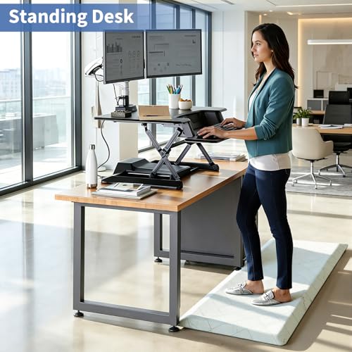 Image of UKISS 9 /10 Marble-Pattern Extra Thick Cushioned Kitchen Mat, Non-Slip Waterproof Comfort Memory Foam Standing Desk Mat, Ergonomic Anti Fatigue Floor Mat for Kitchen, Office (Teal, 20 inch X 48 inch)