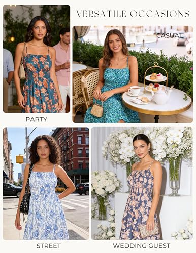 Image of GRACE KARIN Summer Dresses for Women 2026 Vacation,Smocked Floral Maxi Dress,Boho Beach Sundress with Pocket Fashion Clothing