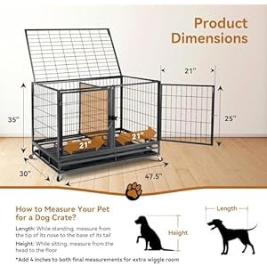 48 inch Wire Dog Crate, Large Dog Cage with Swivel Lockable Wheels, High Anxiety Open Top, Three Doors, Extra Large Crate Indoor with Removable Tray 48 inch Wire Dog Crate Large Dog Cage with Swivel Lockable Wheels High Anxiety Open Top Three Doors Extra Large Crate Indoor with Removable Tray