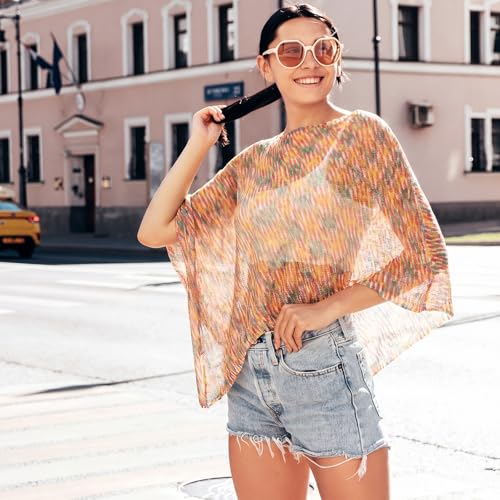 Image of Women Sheer Poncho Shrug Summer Sheer Blouse Top Lightweight Poncho Bolero for Evening Dress