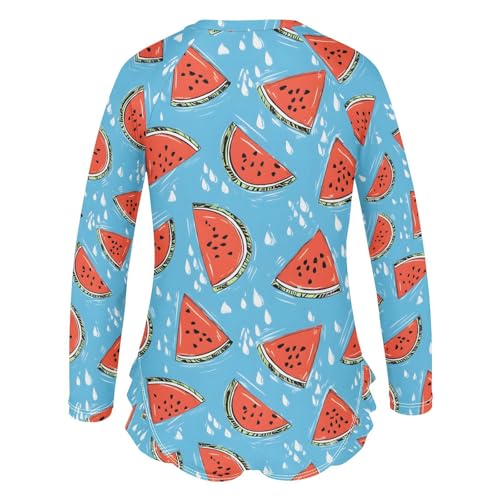 ALAZA Red Watermelon Water Drop Girls One Piece Swimsuit Long Sleeve Rash Guard Swimsuits UV 50+ Swimwear Zipper3