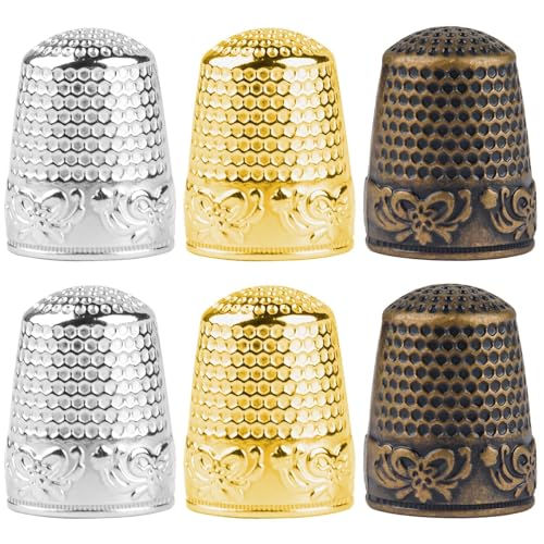 6 Pcs Metal Thimbles for Hand Sewing, Metal Sewing Thimbles, Meta...