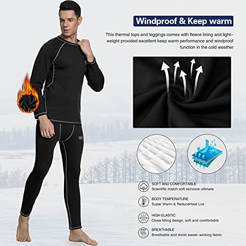 Men's Compression Base Layers Long Johns Winter Gear with Fleece Lined for Skiing Black4