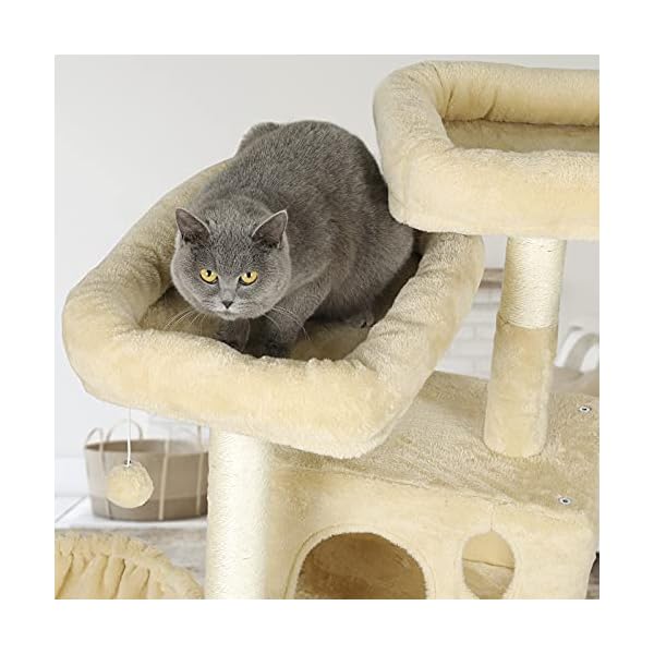 MSmask Kratzbaum für große Katzen, Katzenbaum mit 2 Plattformen und 3 Katzenhöhlen, Stabiler Kletterbaum (156CM Beige) – Bild 4