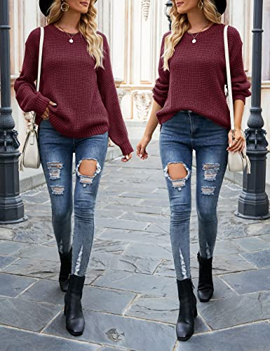 Image of MEROKEETY Women's Fall Long Sleeve Waffle Knit Oversized Sweater