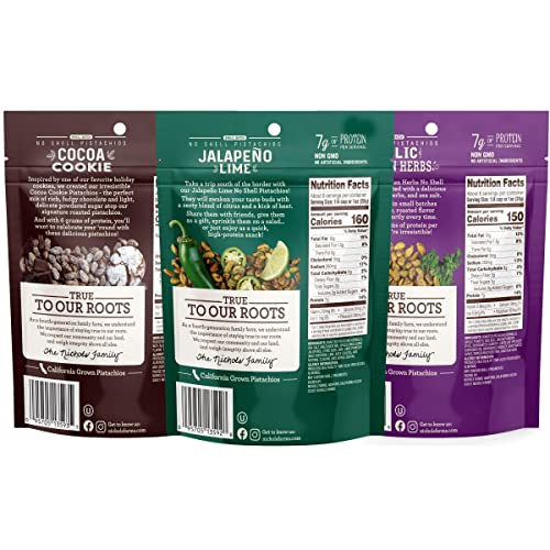 Image of Nichols Farms Pistachios - Fresh Roasted No Shell Pistachio - Nutrient Rich Nuts Snack Packs - Non-GMO, California Grown - Healthy, Wonderful Tasting, Party Snack - (Variety Pack)