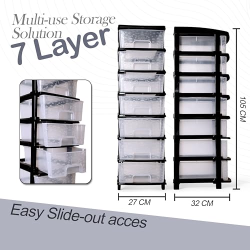 Image of Plastic Modular Drawer Storage Chest Of Drawers Organizer Storage Box, Large Stomo Racks For Multipurpose Anti-slip Shoes Organizers (Transparent, 7 Layer)