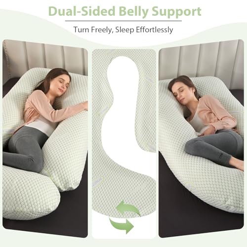 BATTOP Pregnancy Pillows for Sleeping- Full Body Maternity Pillow with Cooling Breathable Cover, U-Shaped Pregnancy Pillow for Side Sleepers - Support for Back,HIPS,Legs,Belly (Mint Green)