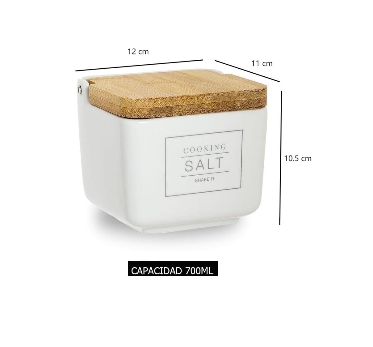 Saliera In Ceramica Con Coperchio In Bambù - Design Moderno, Nero Opaco, 12.2x12.2x11.5 Cm, Da Cucina - Foto 3