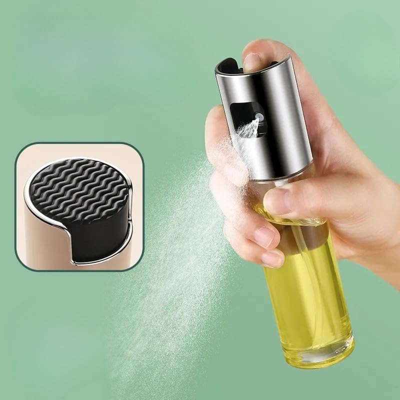 Refillable Glass Oil Sprayer for Cooking - Oil Mister for Salad, BBQ, Baking | Kitchen Gadget with Adjustable Nozzle,(Silvery)