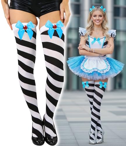 Image of ToBeInStyle Women's Novelty Vertical Spiral Striped Thigh High Stockings
