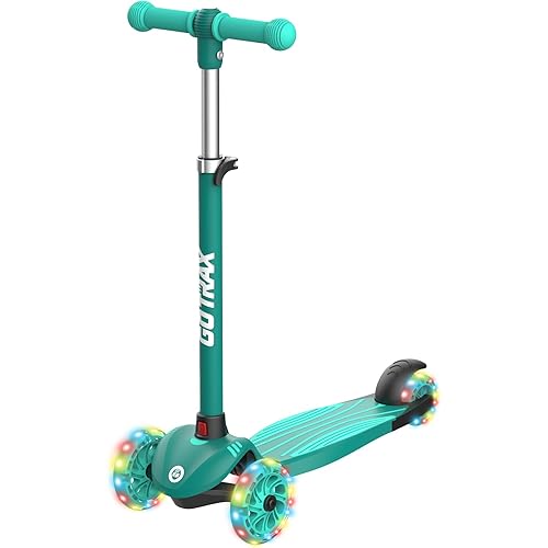 Gotrax KS1 Kids Kick Scooter, LED Lighted Wheels and 3 Adjustable Height Handlebars, Lean-to-Steer & Widen Anti-Slip Deck, 3 Wheel Scooter for Boys & Girls Ages 2-8 and up to 110 Lbs