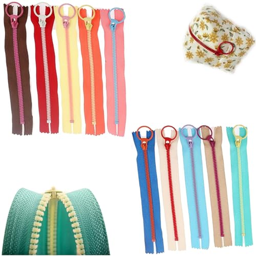 Harz Nylon Reißverschluss Set - 10 Stücke, 20cm Metallring, Bunte Coil Reißverschlüsse für Schneider