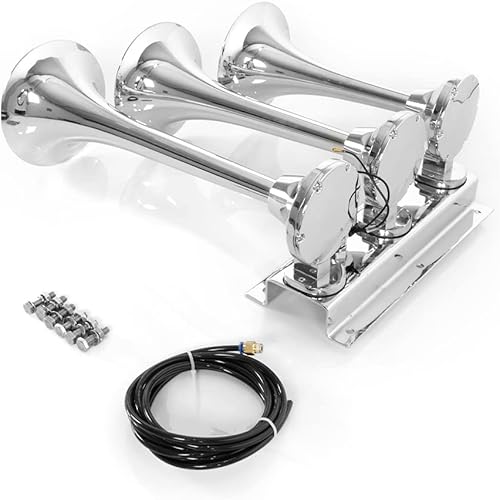 Highsoar - Bocina de aire para camión de 12 V24 V, 150 db, 3 bocinas de trompeta, kit universal para coche, tren, barco