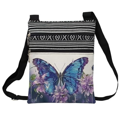 Butterfly Messenger Bag Small Ethnic Pattern Printed Adjustable Strap Crossbody Zipper Bag Butterfly Phone Bag Wallet Cute Shoulder Handbag for Women - 2