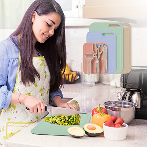 Arquiel Plastic Cutting Boards For Kitchen, 7 Pcs Multiple Size Cutting Boards With Fruits Vegetable Peeler Scissors Knife Set, Camping Kitchen Apartment Essentials #TOP6