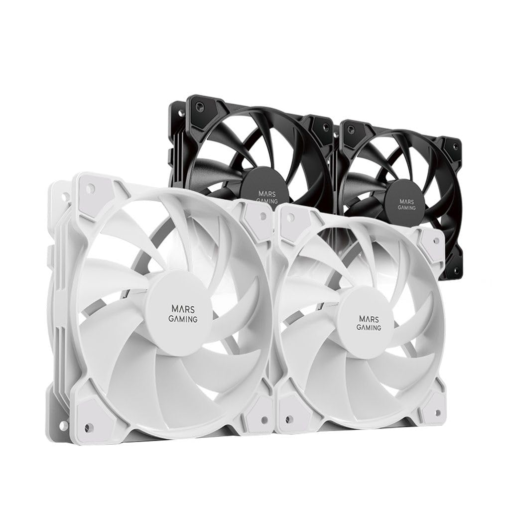 Mars Gaming MF-PROX2, Kit 2x Ventiladores 120mm, Sistema Anti-vibraciones, Ultra-silenciosos, Doble Conexión 3PIN + 4PIN, Blanco