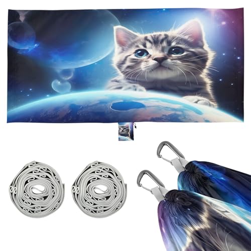SDMKA Cat in Space Camping Hammock, 330 lbs with 2 Tree Straps, Carry Bag, Single Portable Hammock for Outdoor/Indoor, Hiking, Beach, Backpacking, Travel