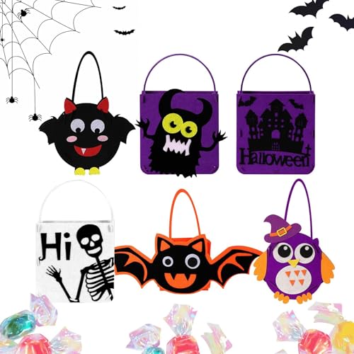 BommFu Bolsas de Halloween para Chuches - 6 Bolsas De Fieltro Para Golosinas Y Sorpresas,Paquete de Accesorios para Favores de Embalaje Articulos para Rellenar Calcetines Navidad - Para Relleno De