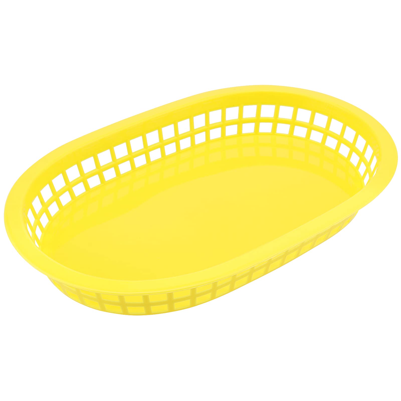 24 Pack Plastic Oval Shape Fast Food Basket for Bread, Hot Dog, Hamburgers, Sandwiches, Fries, BBQs (Yellow, 11" x 7")