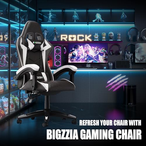 bigzzia Gaming Chair Office Chair Desk Chair Swivel Heavy Duty Chair Ergonomic Design with Cushion and Reclining Back Support (White) - Image 4