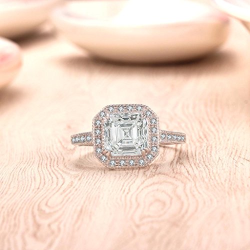Castillna Sterling Silver Halo Asscher Cut Engagement Ring4