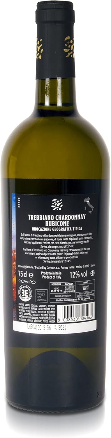 Brumale Vino Bianco Trebbiano Chardonnay Rubicone IGT, Gusto Pieno E Bilanciato E Profumo Intenso, 12% Vol, Confezione Con 6 Bottiglie Da 750 Ml