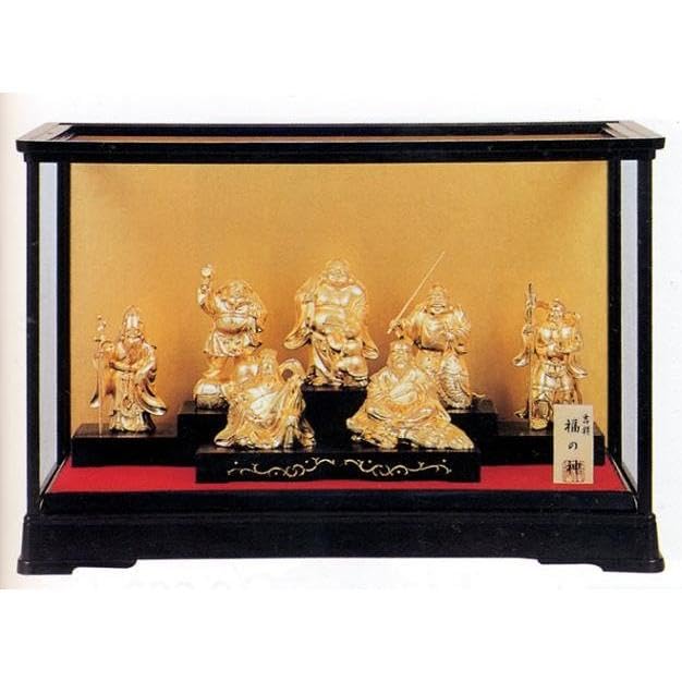 開運【純金メッキ】七福神　牧田秀雲作 Amazon.co.jp: 開運七福神 7体セット ガラスケース付（金メッキ