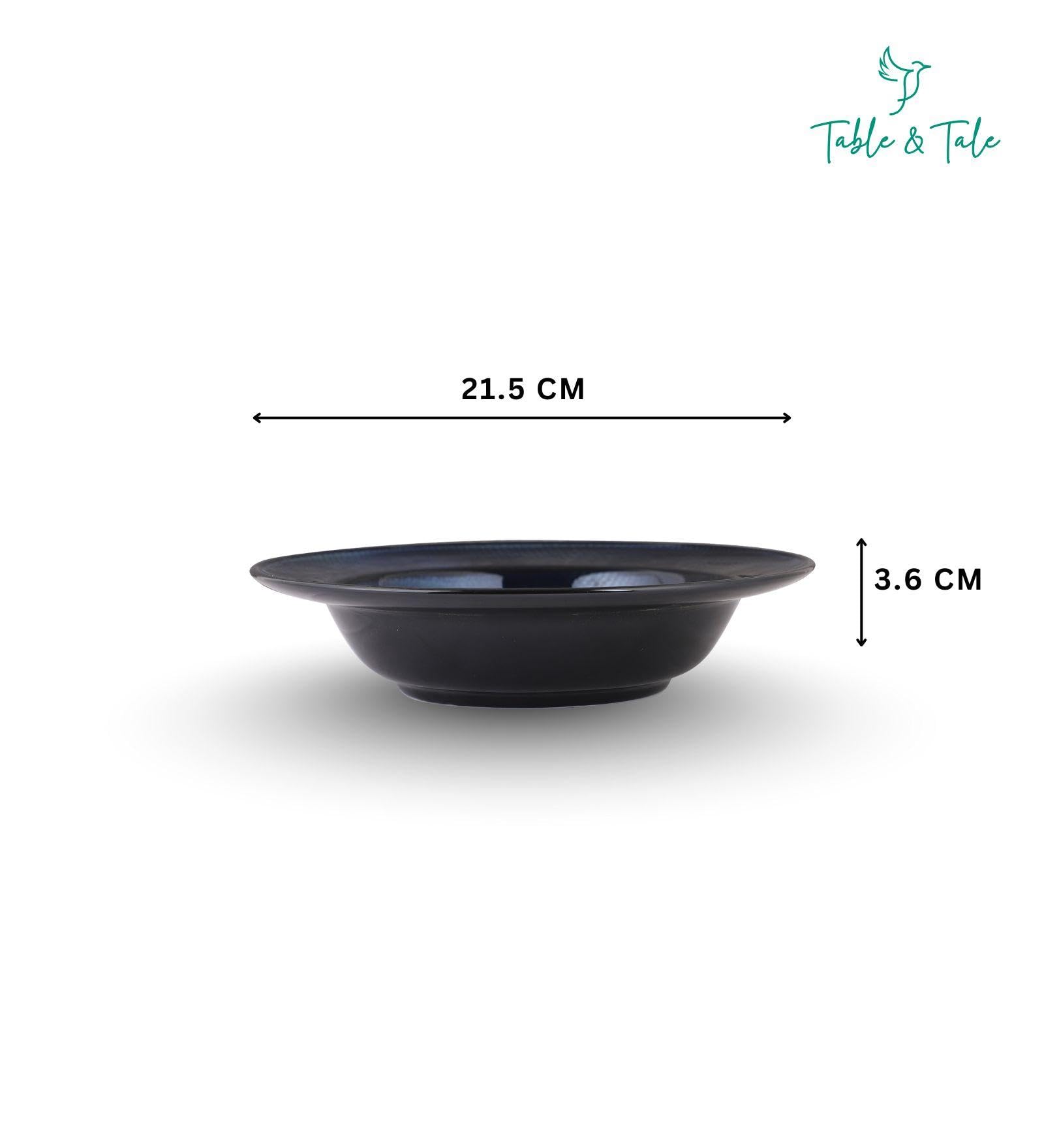 Table & Tale Premium Porcelain Deep Plate with Elegant Blue Pattern | Scratch & Chip Resistant | Made in Sri Lanka | Ideal for Soups, Pasta & Curries | Microwave & Dishwasher Safe |Set of 4 1