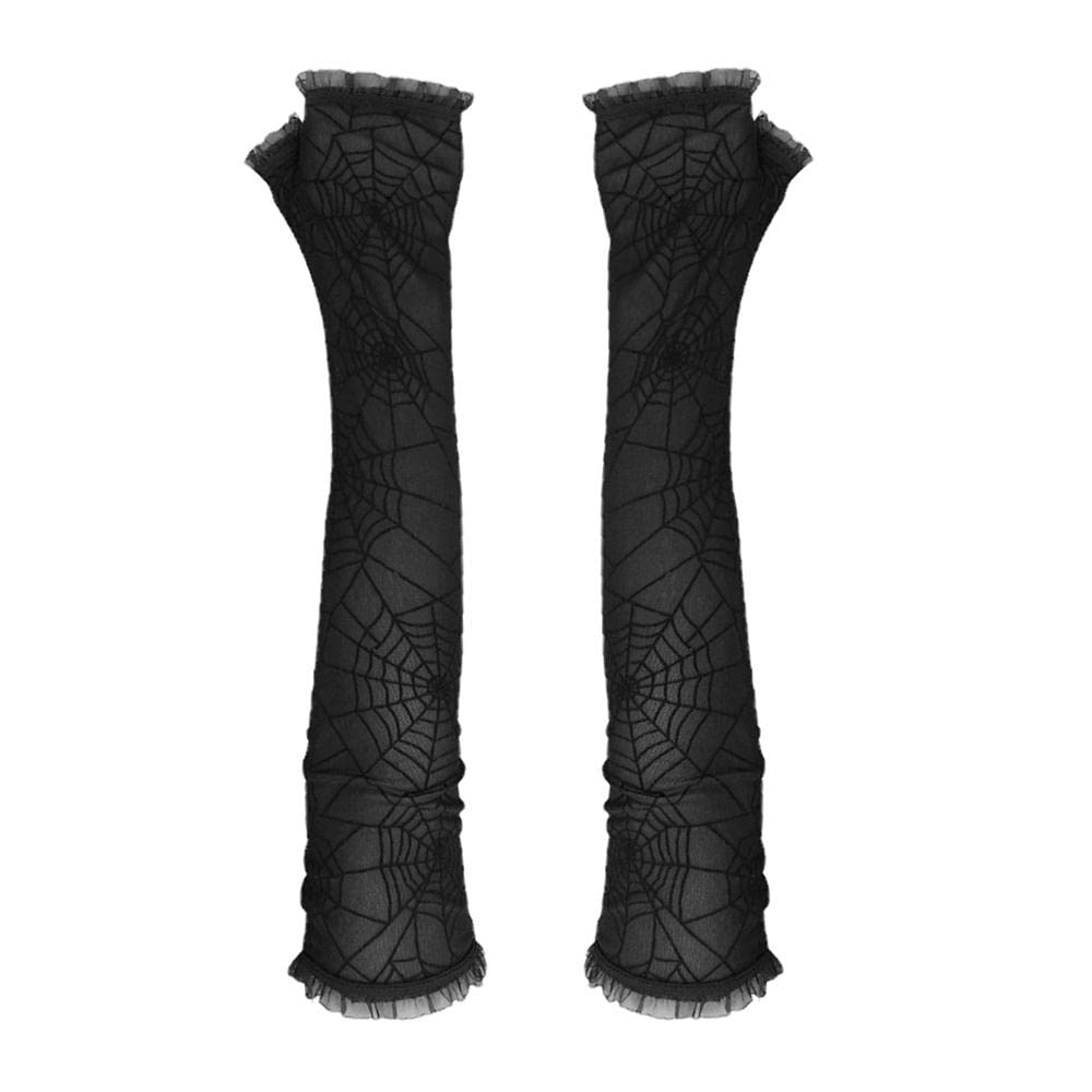 WOMEN LACE SPIDER WEB LONG GLOVES HALLOWEEN GOTHIC MITTENS without Sequins