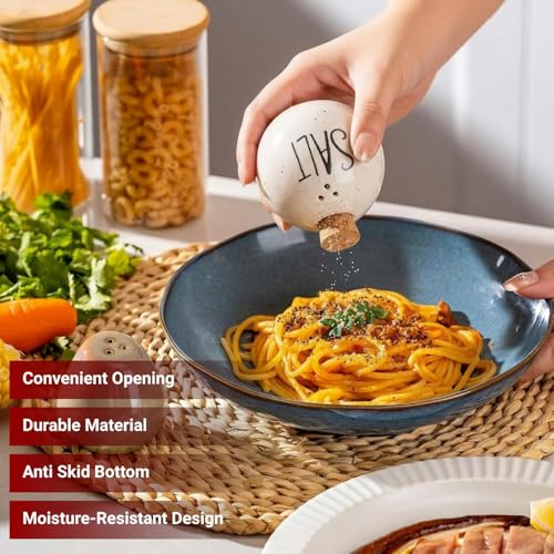Image of Premium Ceramic Kitchen Storage Set with Wooden Lids - Tea, Coffee & Sugar Jars with Salt & Pepper Shakers | Airtight Containers Combo (Set of 5) (Salt and Pepper)