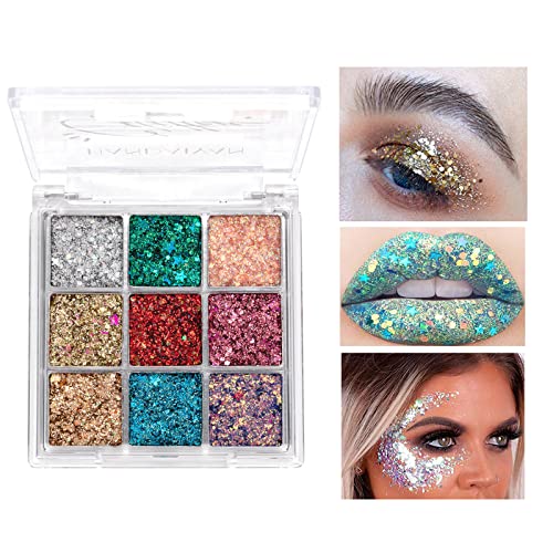 9 cores paleta de sombras de olhos brilhantes, glitter eyeshadow paletas altamente pigmentadas de longa duração, Eyeshadow, paleta de maquilhagem portátil, kit de maquilhagem de Halloween (03)